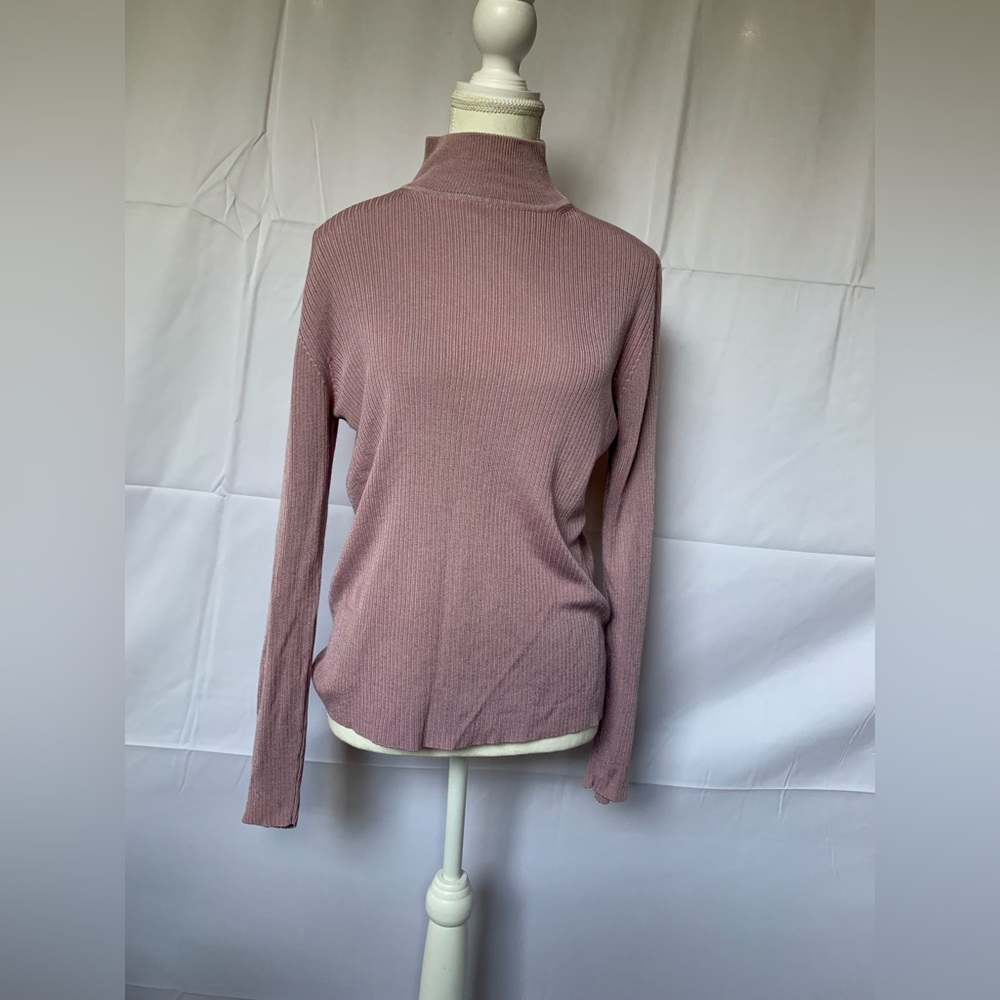 Dusty Rose Knit Turtleneck Pullover Sweater Women Medium Rina Rossi